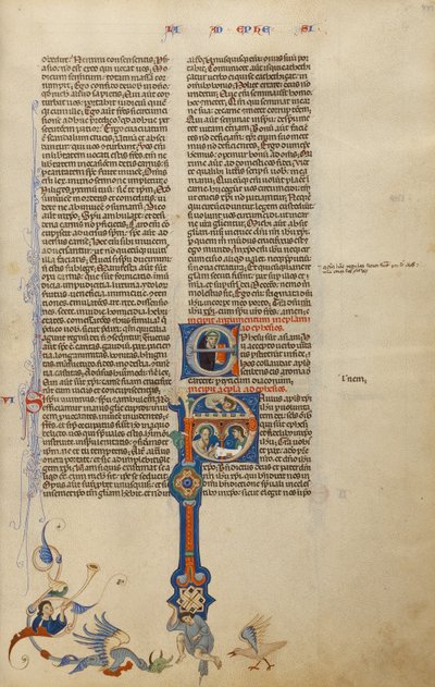 Initiale P: Der heilige Paulus übergibt einem Boten einen Brief von Unknown artist