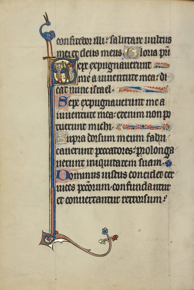Initiale S: Ein Mann mit einem Kreuz vertreibt zwei Teufel von Unknown artist