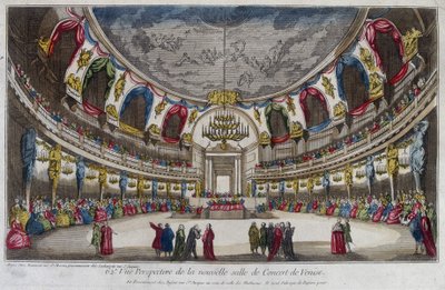 Innenraum eines Konzertsaals in Venedig. Gravur aus dem 18. Jahrhundert. von Unknown artist
