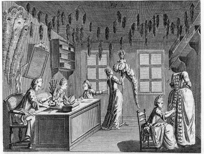 Innenansicht einer Federwerkstatt im 18. Jahrhundert. Gravur des 18. Jahrhunderts. von Unknown artist