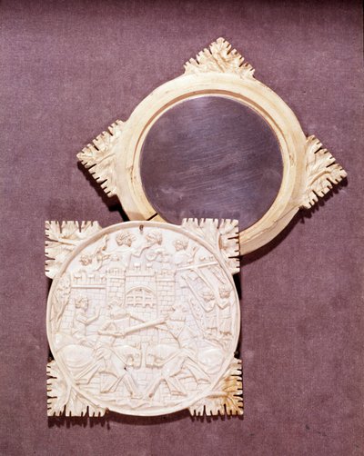 Elfenbeinspiegel und -kasten, die eine Ritterturnierszene darstellen. 1450-1500. Paris, Nationalmuseum des Mittelalters, Thermen von Cluny von Unknown artist