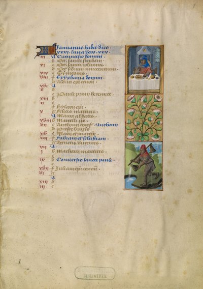 Januar-Kalenderseite; Festmahl; Wassermann von Unknown artist
