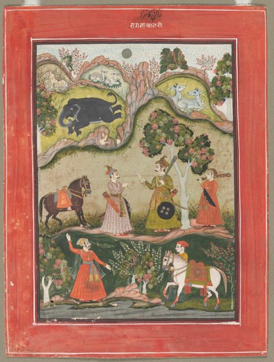 Kanhara Ragini: Lied der Inspiration an Krishna zur Tötung des Elefantendämons, aus der Ragamala-Serie von Unknown artist