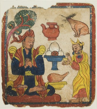 König Mangkur genährt von Königin Devika, aus einem Satz von Initiationskarten (Tsakali) von Unknown artist