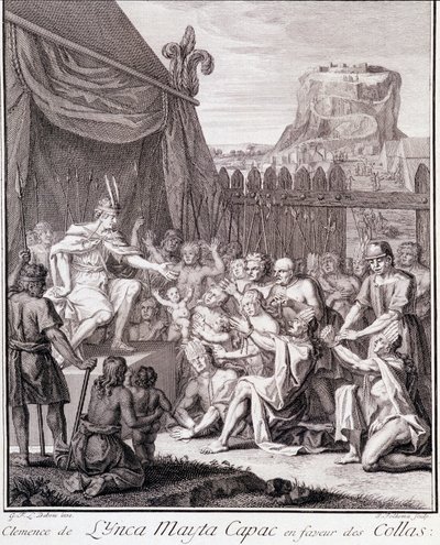 Der Inka Mayta Capac zugunsten der Collas - in „Historische Reise durch Südamerika im Auftrag des Königs von Spanien“ von Don Georges Juan & Don Antoine de Ulloa, T.II, ed. Jombert, Librairie du Roi, Paris von Unknown artist