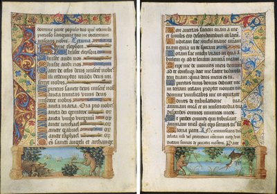 Blatt aus einem Stundenbuch: Affe jagt Wildschweine (recto) und Affe fischt (verso) von Unknown artist