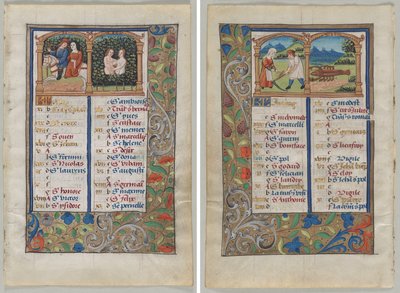 Blatt aus einem Stundenbuch: Kalenderseite für Mai (recto) und Kalenderseite für Juni (verso) (2 von 3 ausgeschnittenen Blättern) von Unknown artist