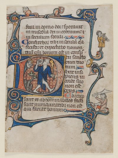 Blatt aus einem Psalter: Initiale D: Ein Narr wird von Gott getadelt von Unknown artist