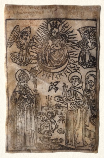 Madonna mit Kind und drei Mitgliedern des Augustinerordens: Heilige Augustinus, Nikolaus und Klara von Unknown artist