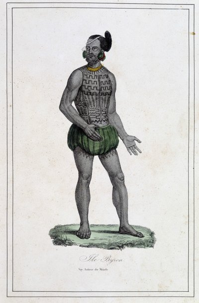 Mann von den Byron-Inseln mit Tätowierungen (Polynesien) - in "Die verschiedenen Völker der Erde" von Abbe Paul Jonhanneaud, Librairie des Bons livres von Unknown artist