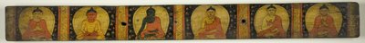 Manuskriptumschlag mit sechs sitzenden Buddhas mit verschiedenen Handgesten (Mudras) von Unknown artist