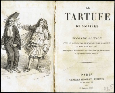 Molière erschreckt einen Geistlichen mit einer Theatermaske - Frontispiz des „Tartuffe“ von Molière, ed. Hingray, Paris von Unknown artist