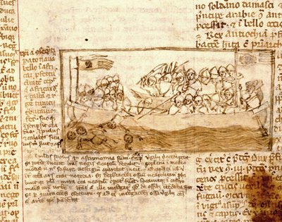 Seeschlacht zwischen Sarazenen und Kreuzfahrern im Jahr 1120 von Unknown artist