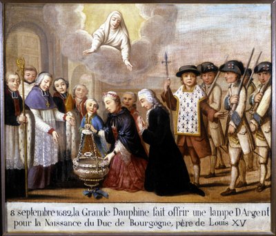 Am 8. September 1682 bot der Großdelfin eine Silberlampe zur Geburt des Herzogs von Burgund an von Unknown artist