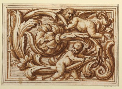 Eines von mehreren Entwürfen für eine Titelseite und Dekoration eines horizontalen Panels von Unknown artist