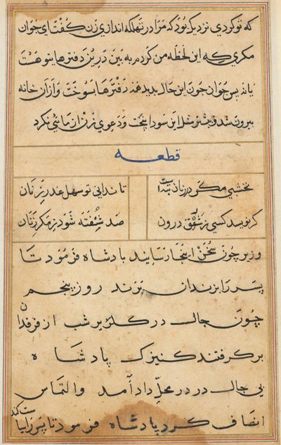 Seite aus Geschichten eines Papageis (Tuti-nama): Textseite von Unknown artist