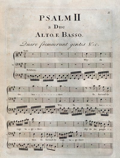 Seite des zweiten Psalms in der Partitur von „Die Psalmen“ von Benedetto Marcello von Unknown artist