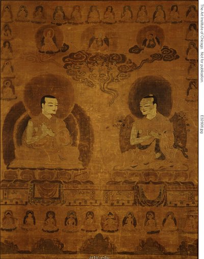 Gemaltes Banner (Thangka) der Sakyapa-Linie Lehrer von Unknown artist