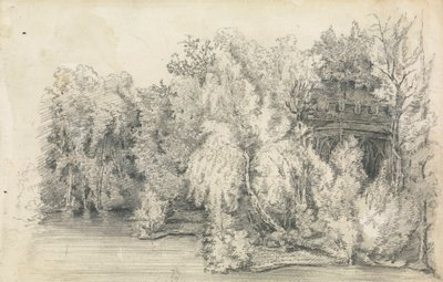 Teil eines Gebäudes, umgeben von einem Wald von Unknown artist