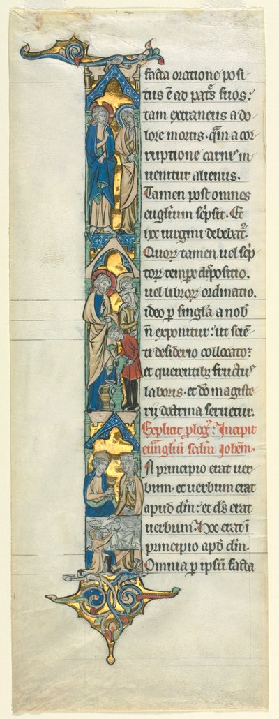 Teilblatt aus einer lateinischen Bibel: Initiale I[n principio] mit der Hochzeit zu Kana von Unknown artist