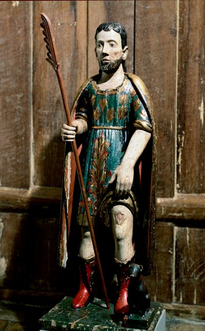 Volkskunst: „Heiliger Rochus“ Der Heilige trägt das Beulenpestgeschwür am Bein. Anonyme Skulptur aus dem 18. Jahrhundert. Sao Paulo, Kunstmuseum von Unknown artist