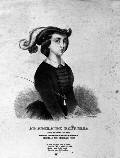 Porträt von Adelaide Ravaglia in der Darstellung der Oper „La Traviata“ von Giuseppe Verdi von 1857. von Unknown artist