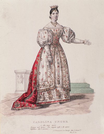 Porträt von Caroline Ungher (Unger), die in I Normanni a Parigi auftritt (Gravur) von Unknown artist
