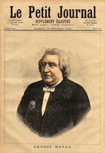 Porträt von Ernest Renan (1823-1892), Schriftsteller, Philologe, Philosoph und Historiker. Populärer Autor von „Das Leben Jesu“, das diese umstrittene Biografie von Jesus enthält, verfasst als die eines gewöhnlichen Mannes und dass die Bibel kritisch von Unknown artist