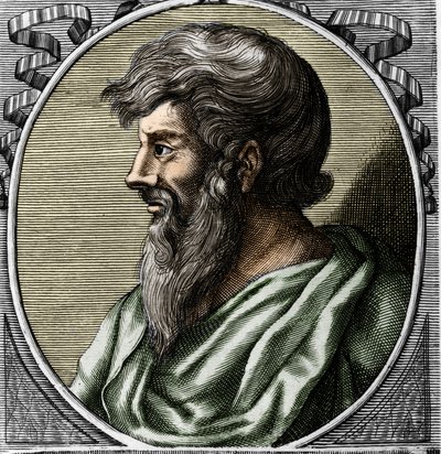 Porträt von Pythagoras (ca. 570 - ca. 480 v. Chr.), griechischer Mathematiker und Philosoph. Gravur aus dem 18. Jahrhundert von Unknown artist