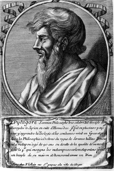 Porträt von Pythagoras (ca. 570 - ca. 480 v. Chr.), griechischer Mathematiker und Philosoph. Gravur des 18. Jahrhunderts. von Unknown artist