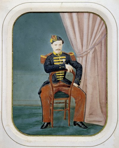 Porträt eines Soldaten. Anonymes koloriertes Foto, um 1880. von Unknown artist
