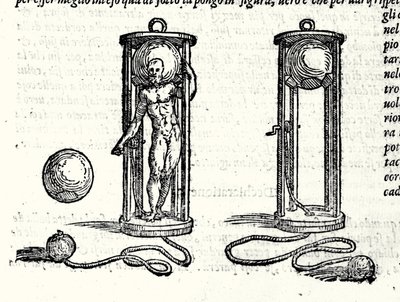 Projekt des ersten Tauchanzugs von Nicoli Fontana, bekannt als Tartaglia (1499 - 1557) im Jahr 1551. Gravur 16. Jahrhundert. von Unknown artist