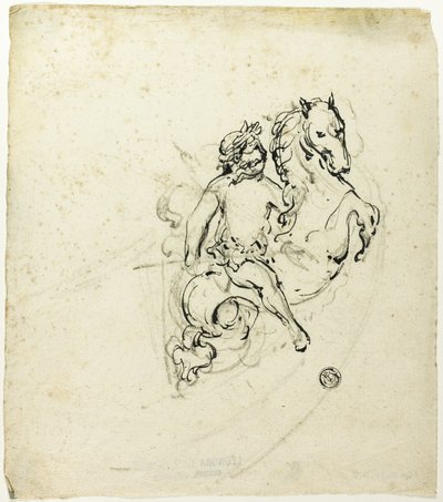Putto mit Lorbeer gekrönt, auf einem steigenden Pferd von Unknown artist