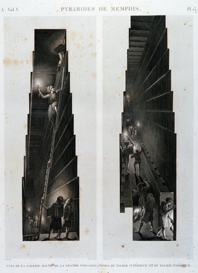 Pyramiden von Memphis: Ansicht der oberen Galerie der Großen Pyramide, aus der oberen und unteren Lagerung - in „Beschreibung von Ägypten“, Kaiserliche Ausgaben von Unknown artist