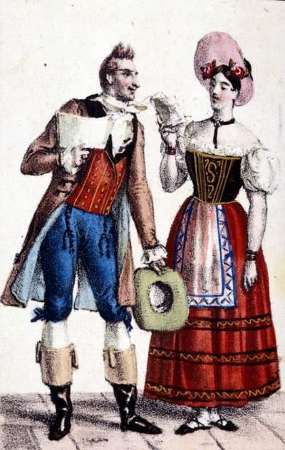 Darstellung von Dulcamare und Alina (gespielt von Frezzolini und Heinefetter) in der Oper „L
