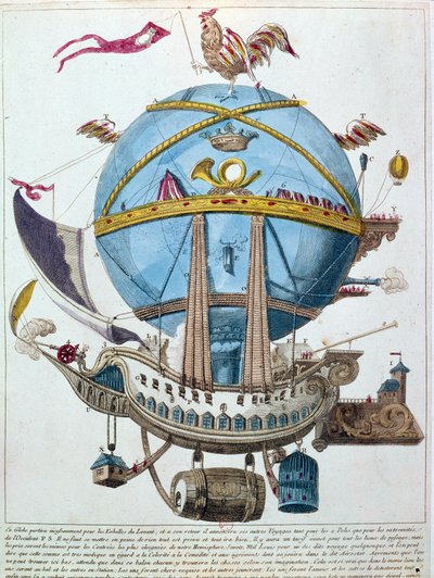 Darstellung einer Reise in einem Ballon, satirische Gravur des 18. Jahrhunderts von Unknown artist