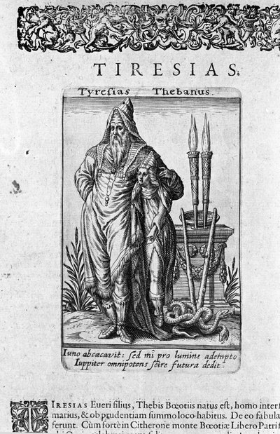 Darstellung des griechischen Sehers von Theben Tiresias. Tafel aus 