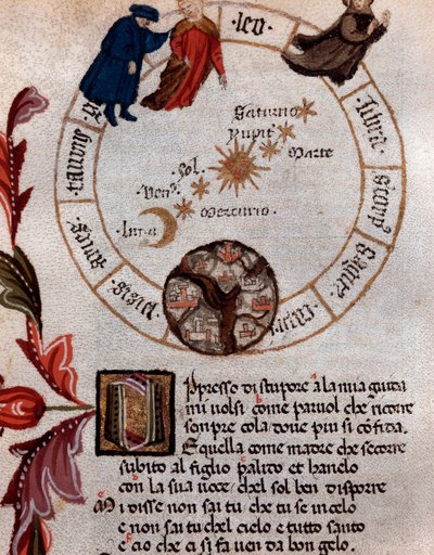 Darstellung des italienischen Dichters Dante Alighieri und des ptolemäischen Systems - Miniatur von Unknown artist