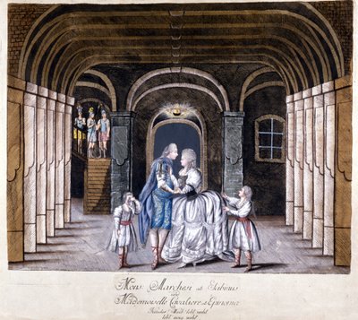 Darstellung der Oper „Giulio Sabino“ von Giuseppe Sarti (1729-1802) in Wien 1785. Auf der Bühne Caterina (Katharina) Cavalieri und der Kastrat Luigi Marchesi. Mailand von Unknown artist