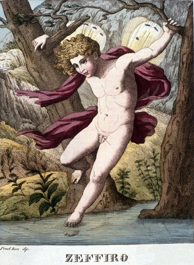 Darstellung des Windgottes Zephyr. Tafel aus „Wörterbuch der Mythologie“ 1888 von Unknown artist