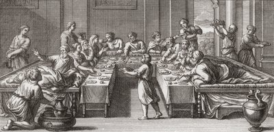 Römisches Triklinium oder Speiseraum mit Tisch und Liegen von Unknown artist