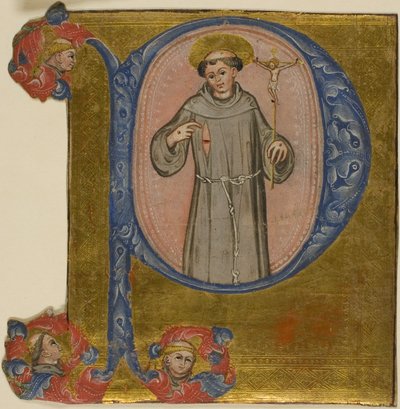 Heiliger Franziskus in einem historisierten Initial "P" von Unknown artist