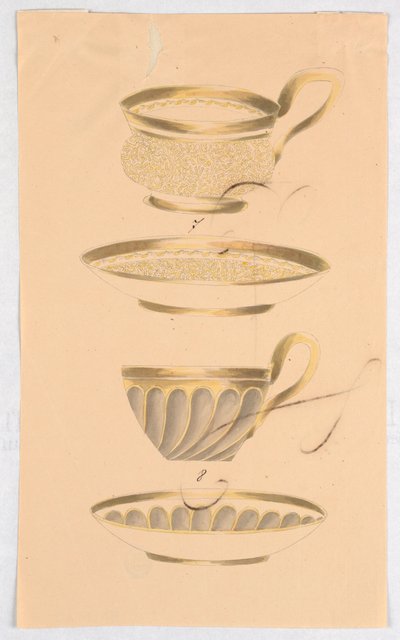 Musterblatt, zwei Designs für Tassen und Untertassen von Unknown artist