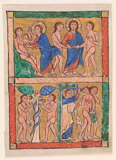 Szenen aus dem Buch Genesis: die Erschaffung Evas, die Hochzeit von Adam und Eva, die Versuchung und die Vertreibung von Unknown artist