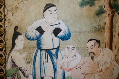 Szenen des Alltagslebens in China, Detail der chinesischen Tapete, chinesisches Kabinett, Jagdresidenz, von Filippo Juvarra (1678-1736), Stupinigi, Piemont, Italien von Unknown artist