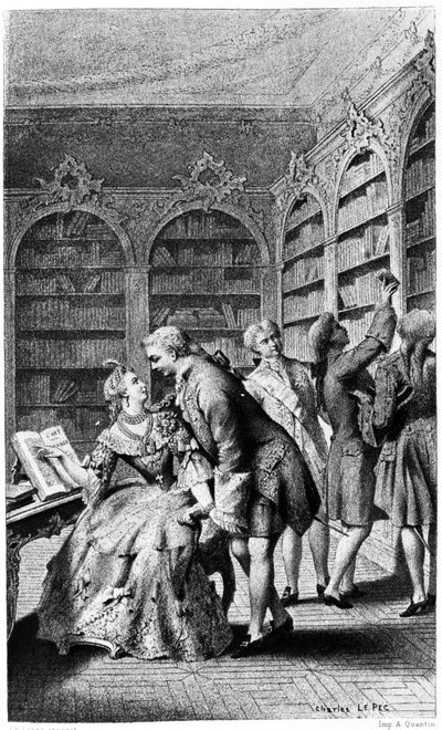 Verführungsszene in einer Bibliothek im 18. Jahrhundert von Unknown artist