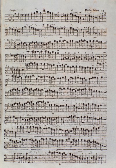 Notenseite für die Violine in Sinfonia da chiesa e due violini von Francesco Manfredini von Unknown artist