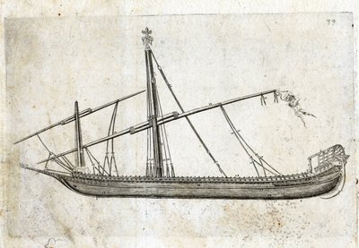Seitenansicht einer Galeere. Gravur des 18. Jahrhunderts von Unknown artist
