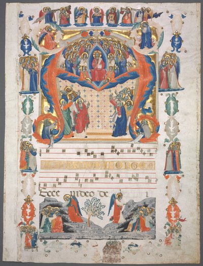 Einzelblatt aus einem Antiphonar: Initiale A[spiciens a longe] mit Christus in Majestät von Unknown artist