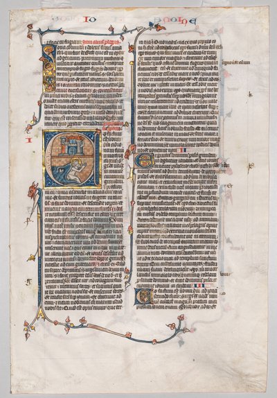 Einzelblatt aus einer Bibel: Initiale E[t factum est] mit Jona, der vom Wal verschlungen wird von Unknown artist